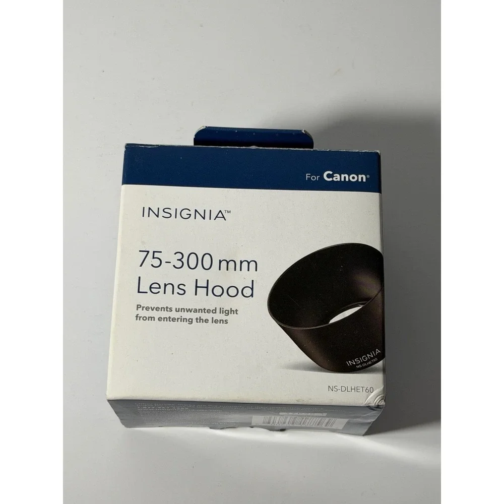 Insignia 75-300 mm lens hood, model NS-DLHET60, compatible with Canon lenses